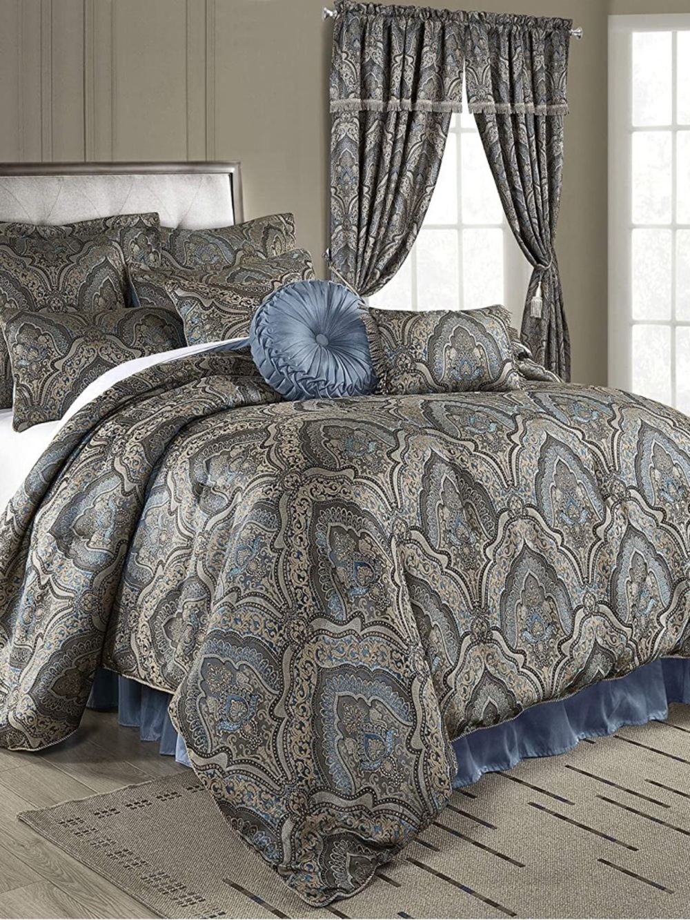 Elegant Blue and Gray Paisley Comforter Set - Home Bedding